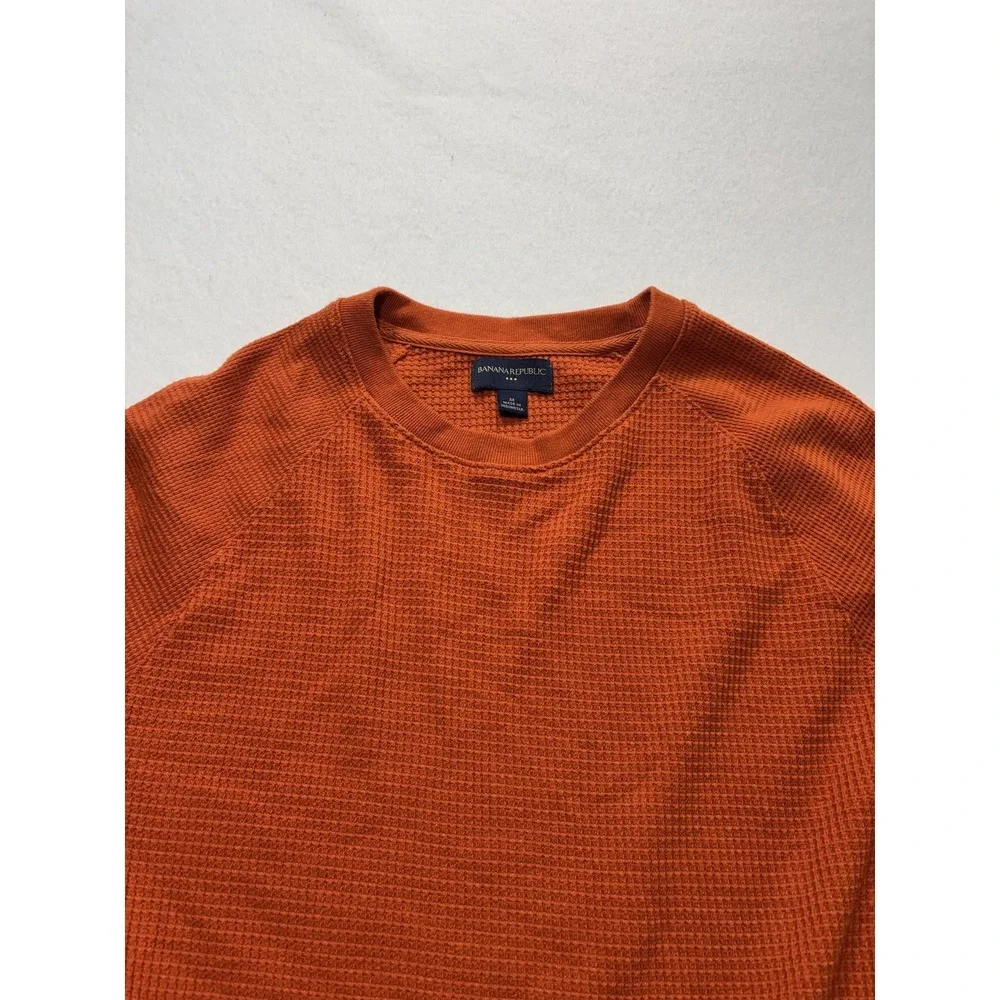 Banana Republic Shirt Mens Medium Orange Thermal Waffle Knit Long Sleeve Tee